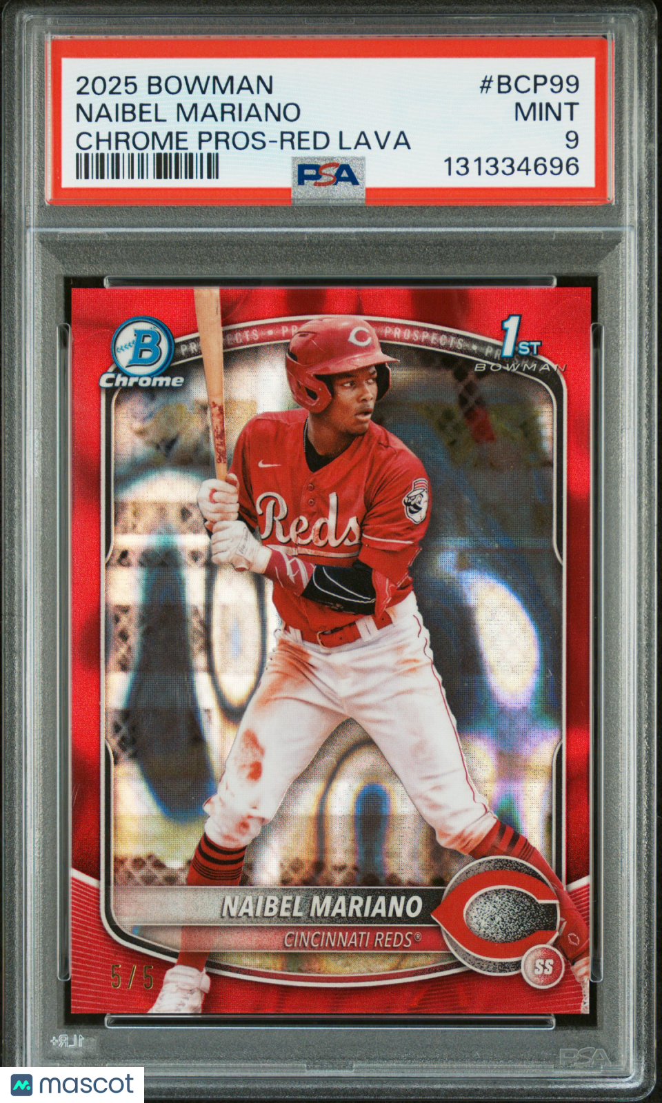 2025 Bowman Chrome Prospects Naibel Mariano #BCP99 Red Lava 5 / 5 PSA 9