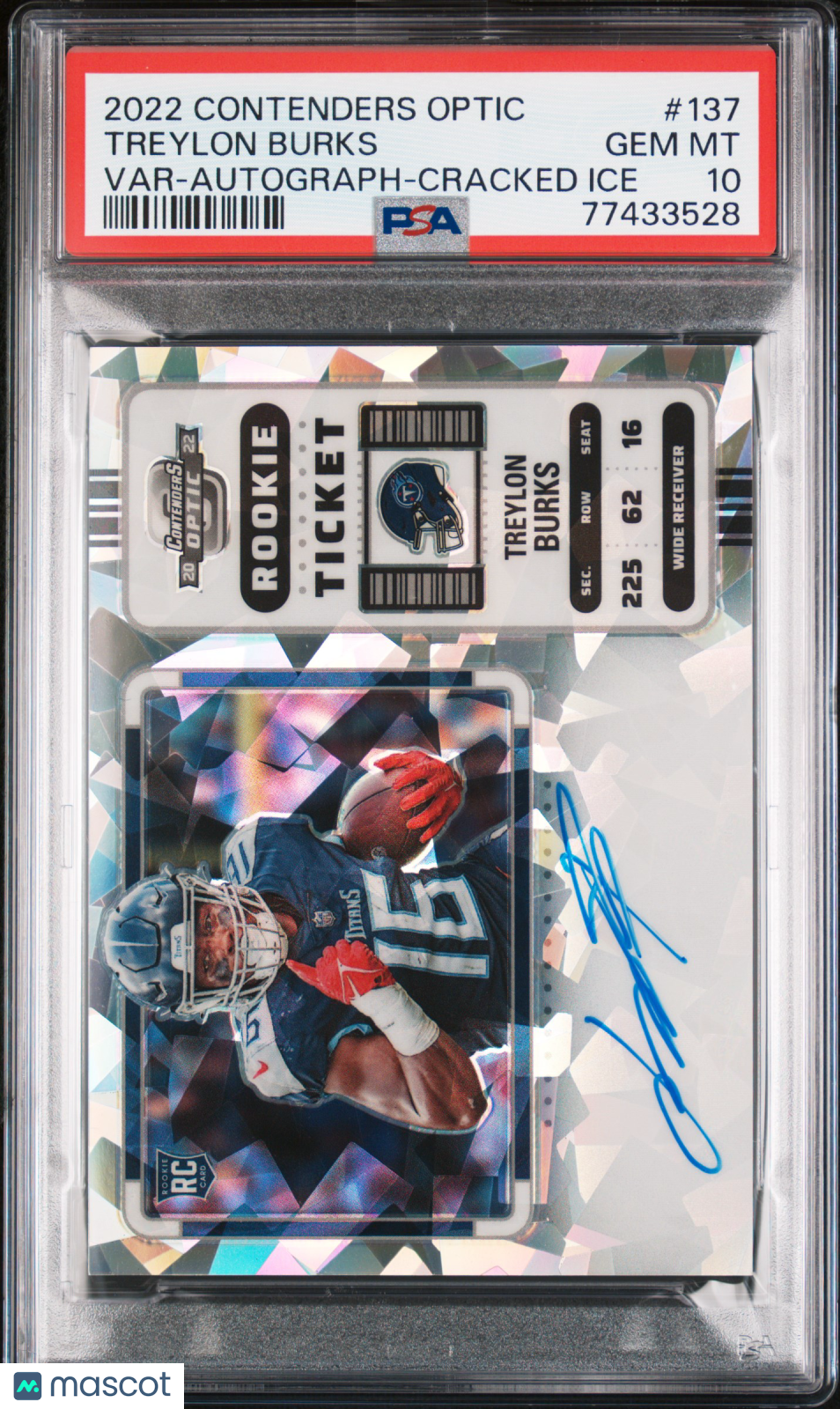 2022 Contenders Optic Treylon Burks Cracked Ice Auto JERSEY # MATCH 16/22 PSA 10