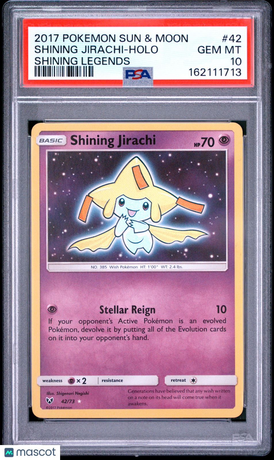 2017 Pokemon Sun & Moon Shining Legends Shining Jirachi Holo PSA 10 #42/73