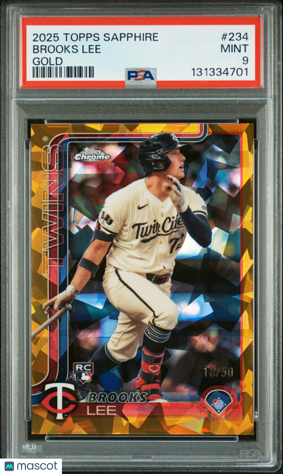 2025 Topps Chrome Sapphire Brooks Lee #234 Gold RC 18/50 PSA 9