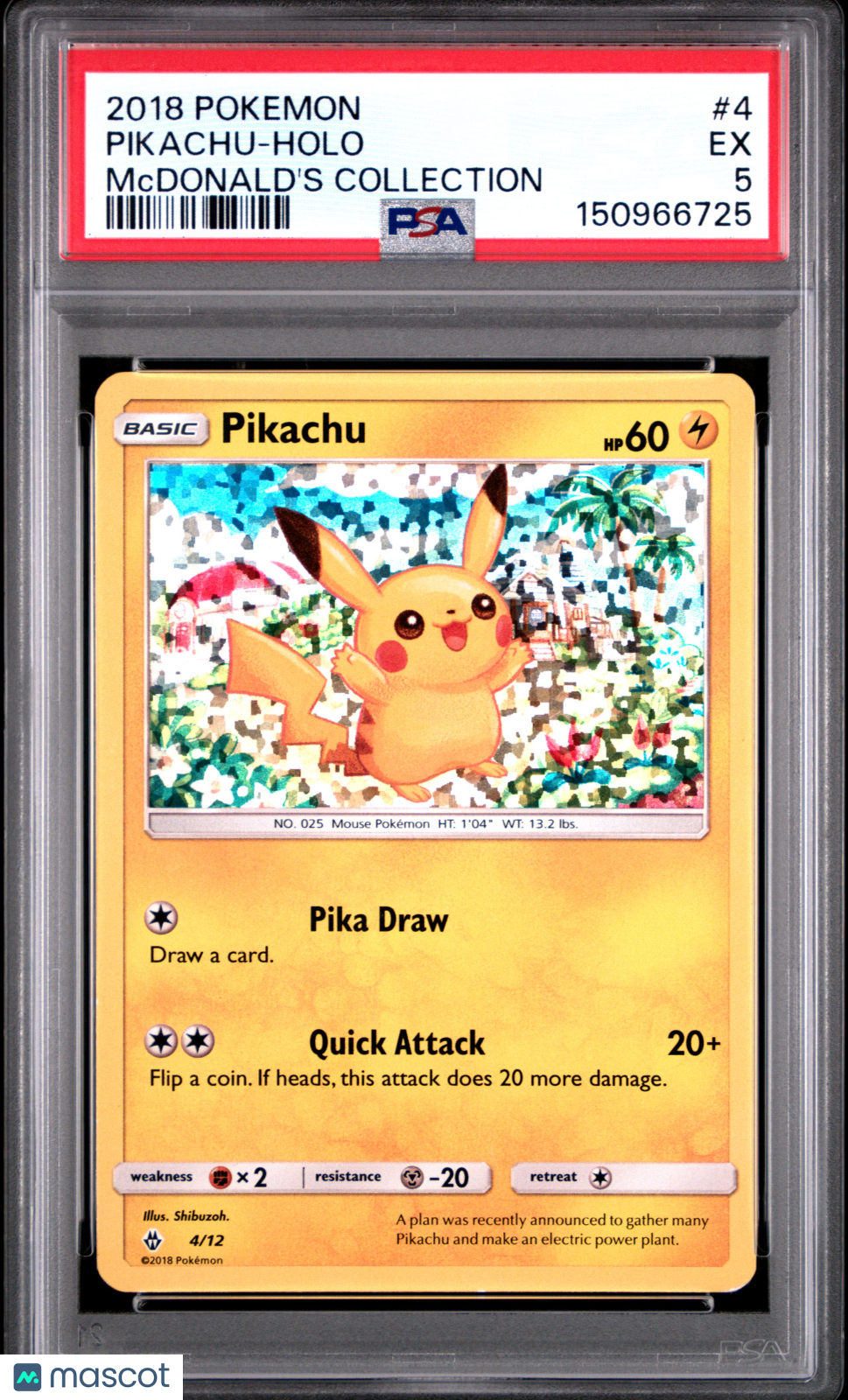 2018 Pokemon McDonald's Collection Pikachu Holo PSA 5 #4/12