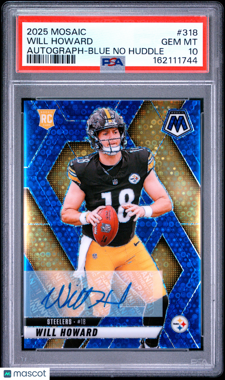 2025 Panini Mosaic Will Howard #318 Autograph Blue No Huddle PSA 10