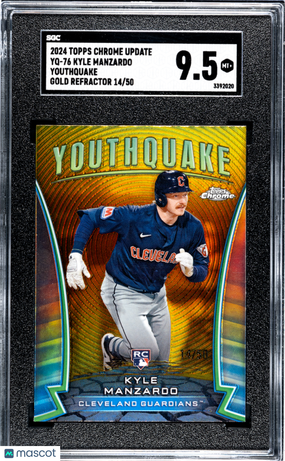 2024 Topps Chrome Update Kyle Manzardo #YQ-76 Youthquake Gold 14/50 SGC 9.5