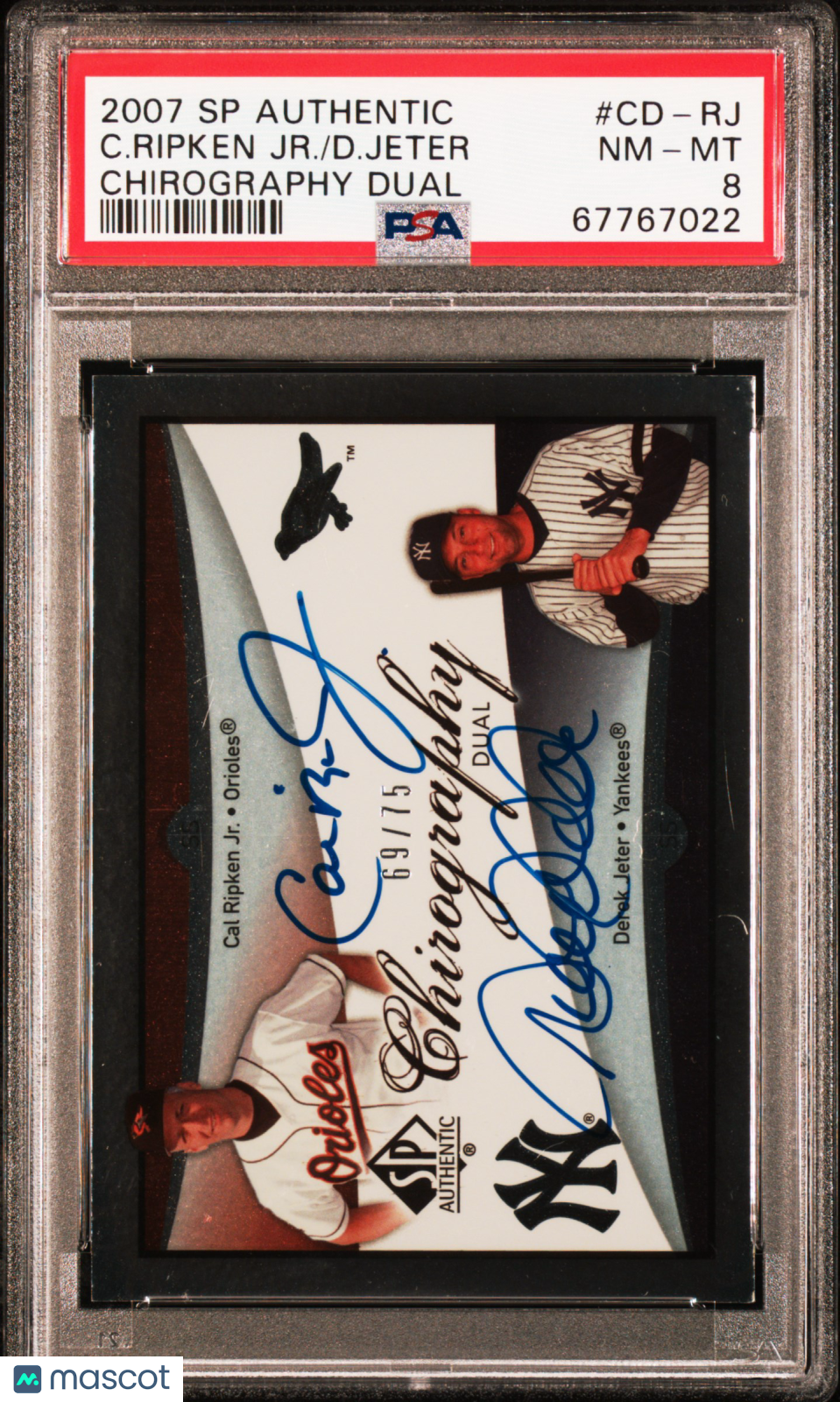 2007 SP Authentic Chirography Dual C. Ripken Jr. D. Jeter #CD-RJ 69/75 PSA 8