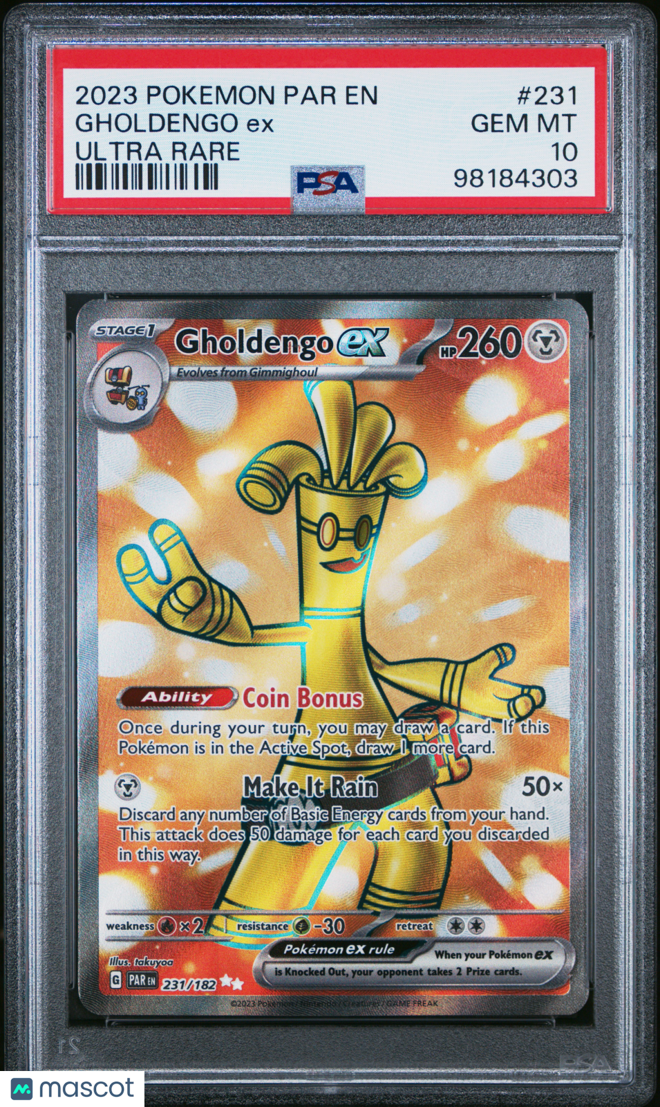 2023 Pokemon Par EN-Paradox Rift Gholdengo ex Ultra Rare PSA 10 #231