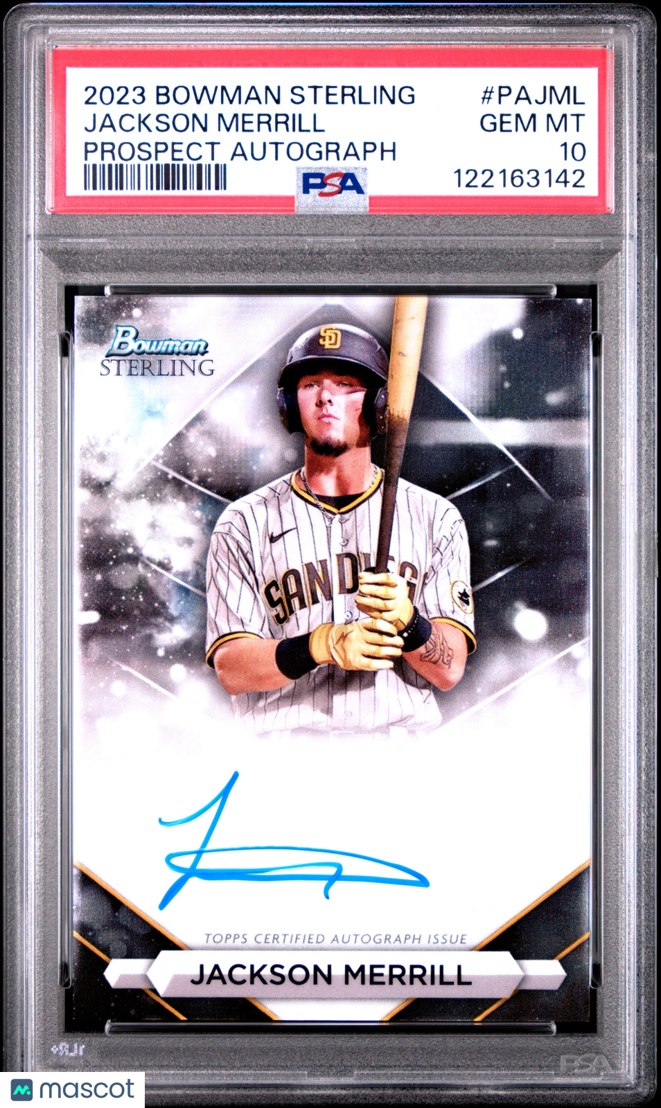 2023 Bowman Sterling Prospect Autographs Jackson Merrill #PAJML PSA 10