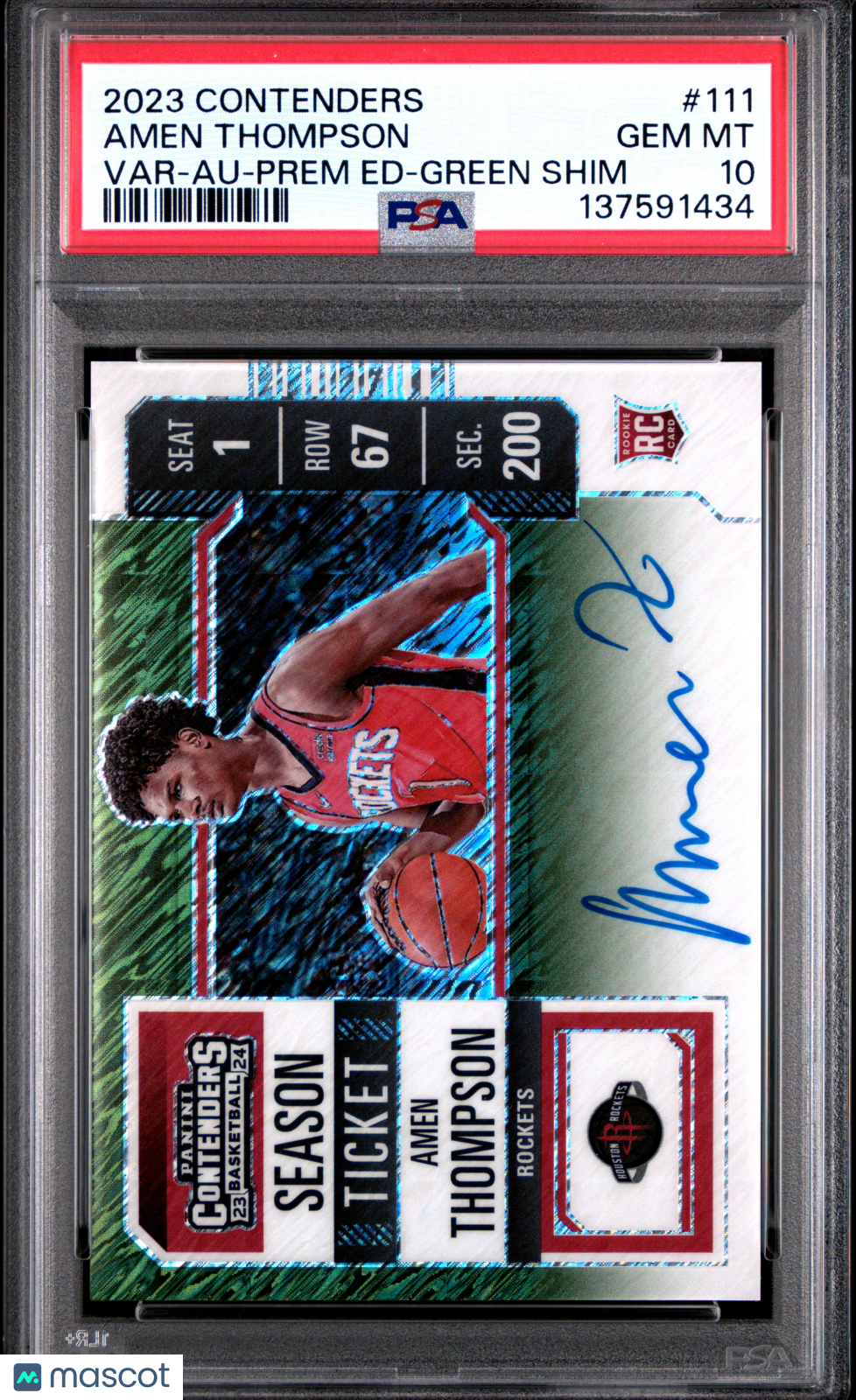 2023 Contenders Season Ticket Autographs Amen Thompson #111 Green Shimmer PSA 10