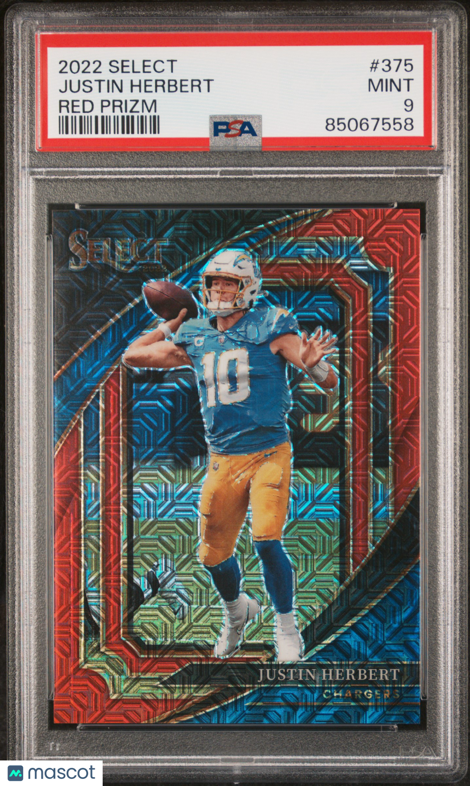 2022 Panini Select Justin Herbert #375 Red Prizm 06/49 PSA 9