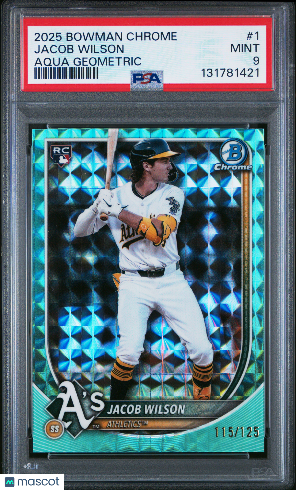 2025 Bowman Chrome Jacob Wilson #1 Aqua Geometric 115/125 PSA 9