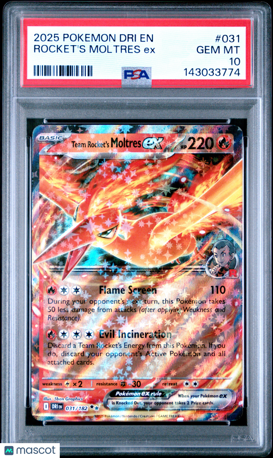 2025 Pokemon Dri EN-Destined Rivals Rocket's Moltres ex PSA 10 #031