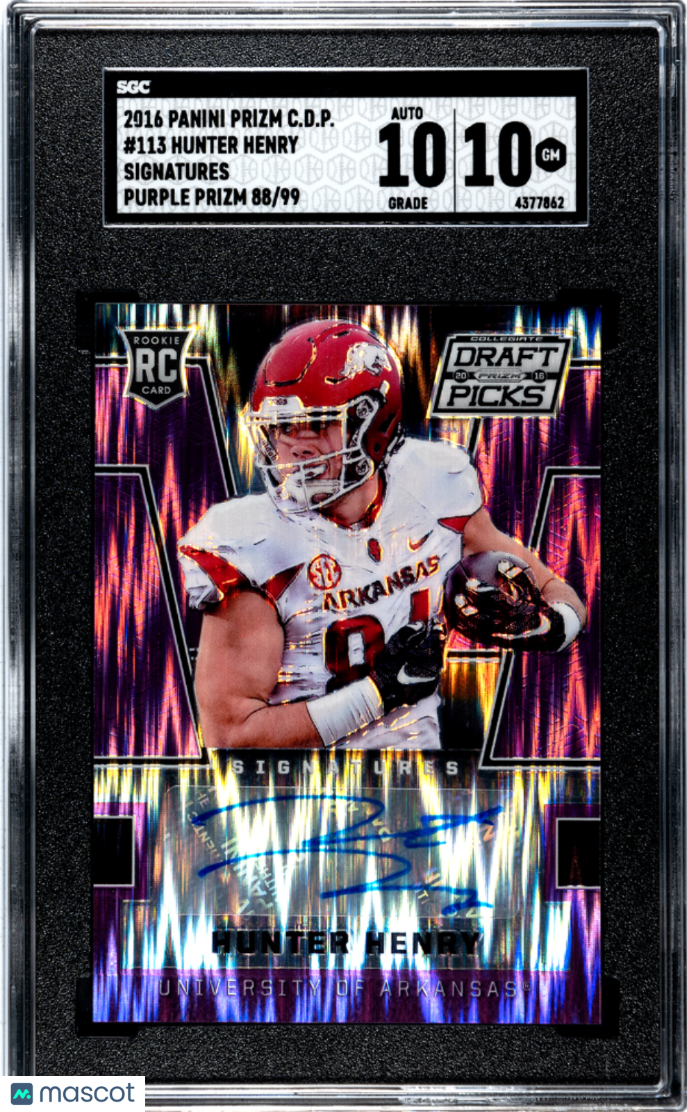 2016 Panini Prizm Draft Picks Hunter Henry #113 Purple 88/99 SGC 10 Auto 10