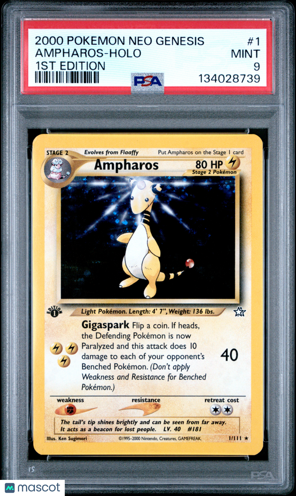2000 Pokemon Neo Genesis 1st Edition Ampharos Holo PSA 9 #1/111