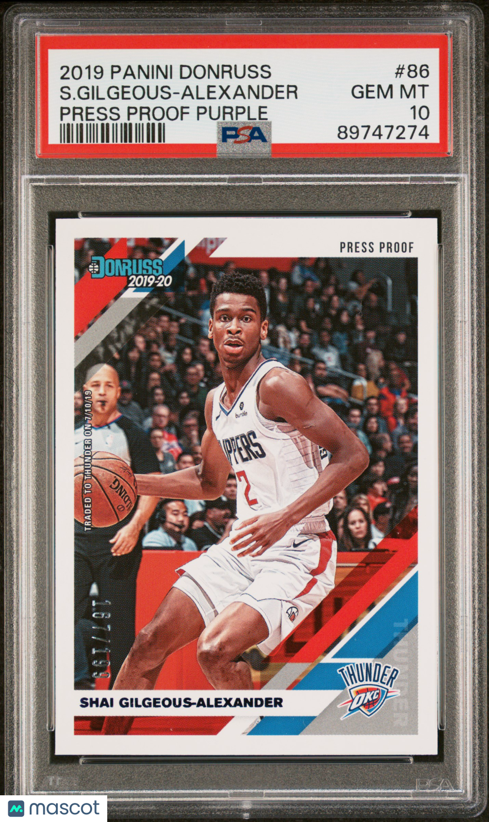 2019 Panini Donruss S. Gilgeous-Alexander #86 Press Proof Purple 167/199 PSA 10