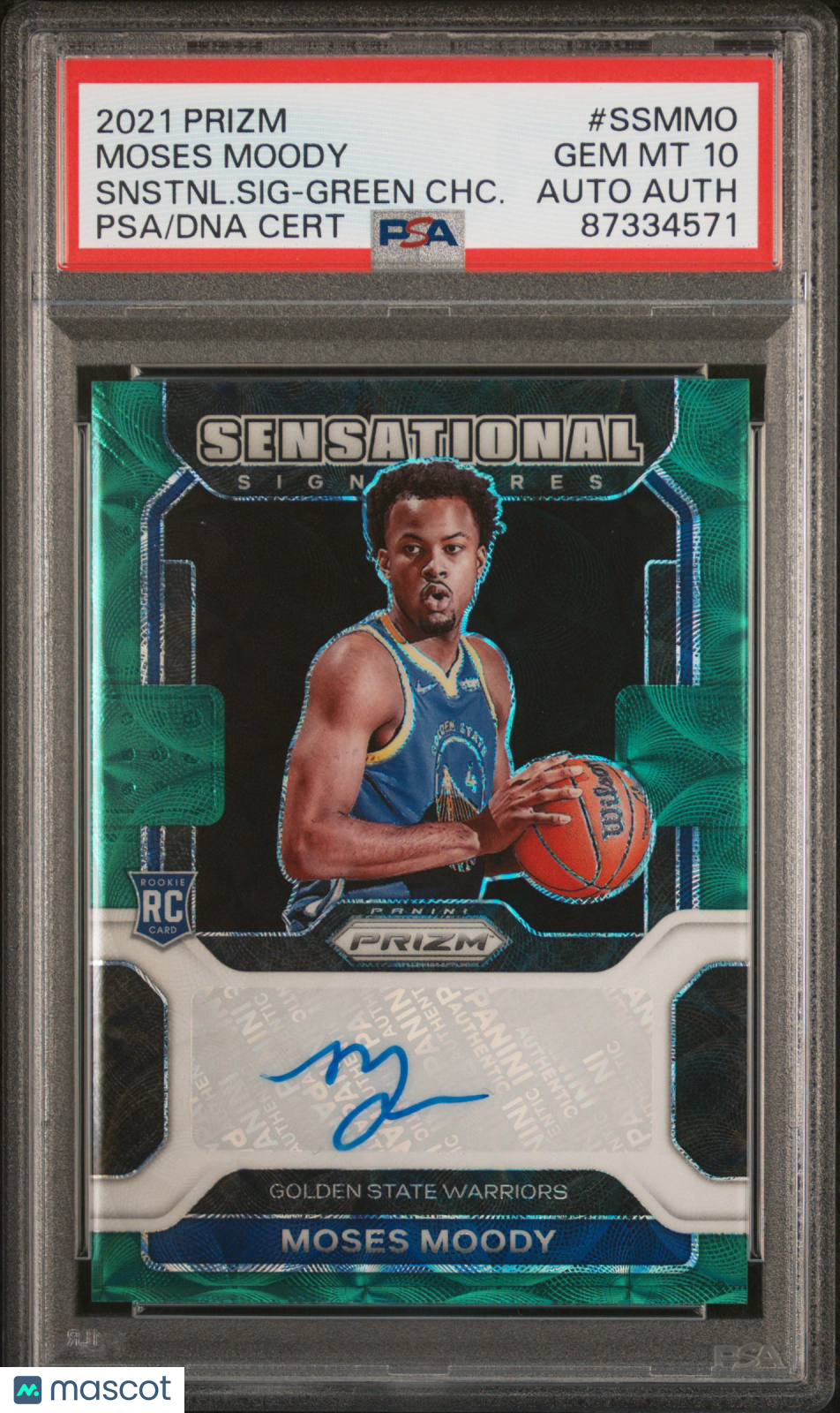2021 Panini Prizm Sensational Signature Moses Moody #MMO Green 7/8 PSA 10 Auto A