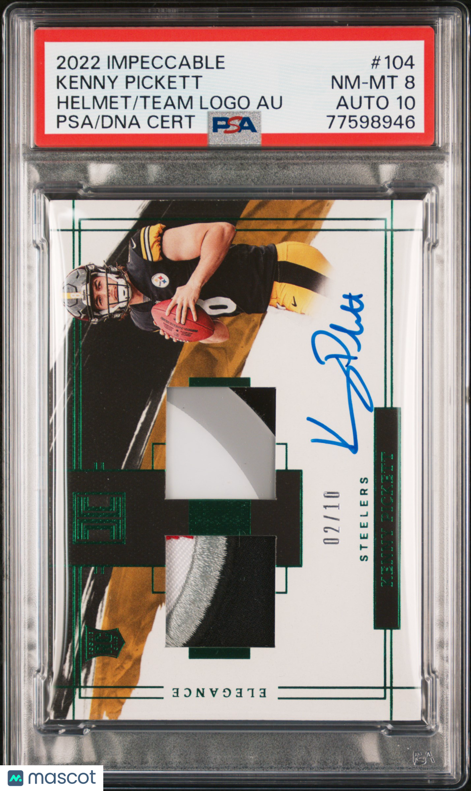 2022 Panini Impeccable Kenny Pickett #104 Helmet Team Logo Au PSA 8 Auto 10