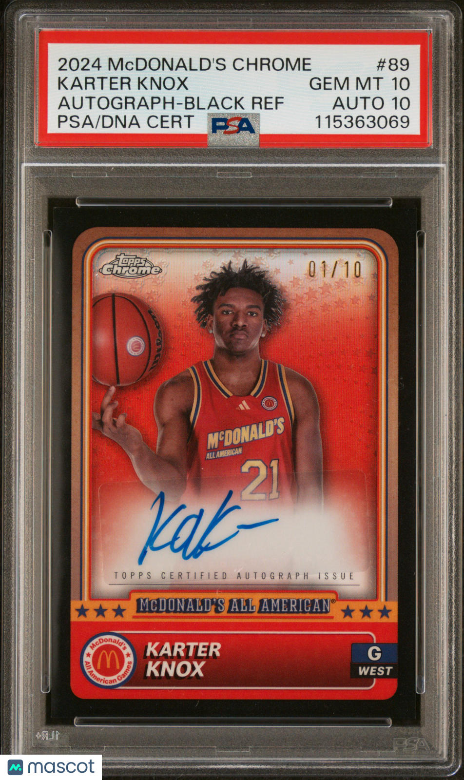 2024 Topps Chrome McDonalds Karter Knox #89 Autograph Black 01/10 PSA 10 Auto 10