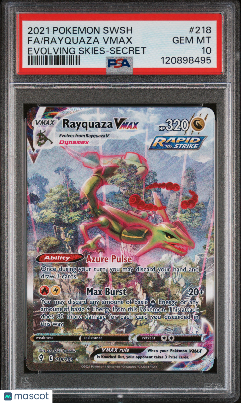 2021 SWSH Evolving Skies Rayquaza VMAX Secret Rare PSA 10 #218/203