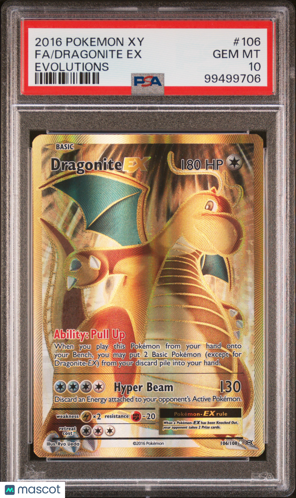 2016 Pokemon XY Evolutions Dragonite EX PSA 10 #106/108
