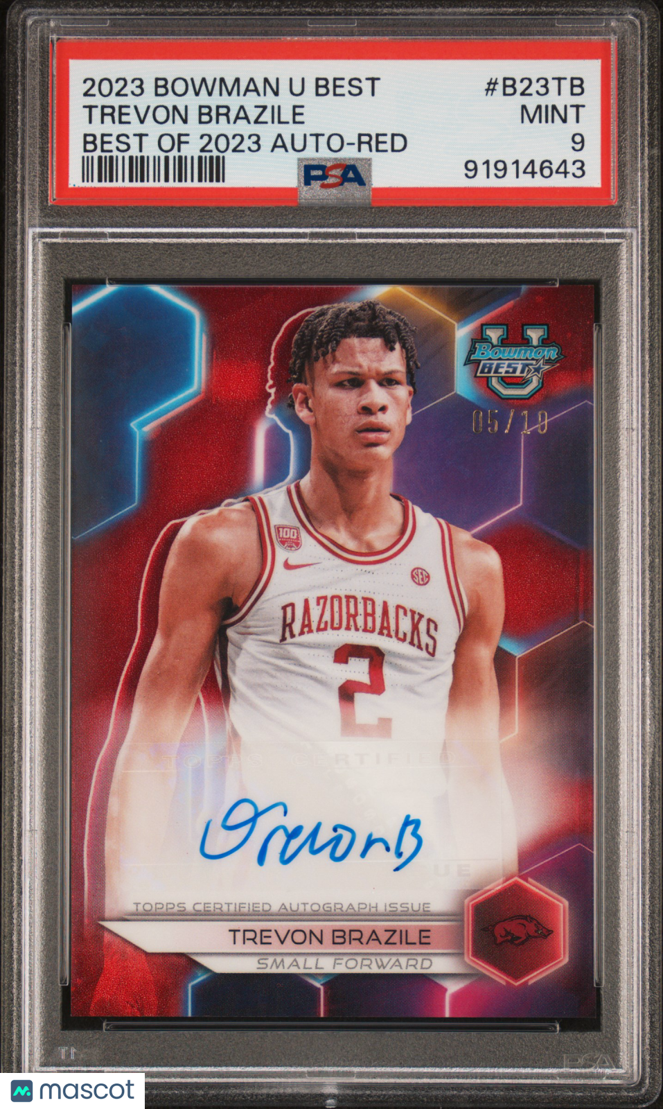 2023 Bowman University Best Of 2023 Autographs Trevon Brazile #TB Red 5/10 PSA 9