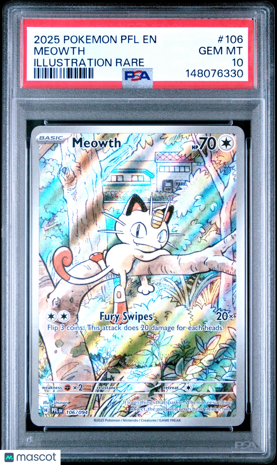2025 Pokemon Phantasmal Flames Meowth Illustration Rare PSA 10 #106/094