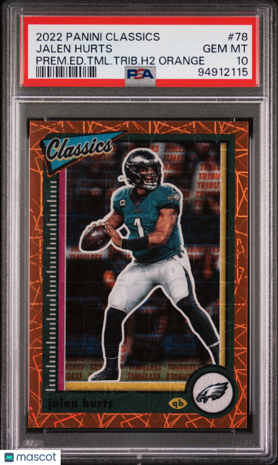 2022 Panini Classics Jalen Hurts #78 Prem. Ed. TML. Trib. H2 Orange 9 ...