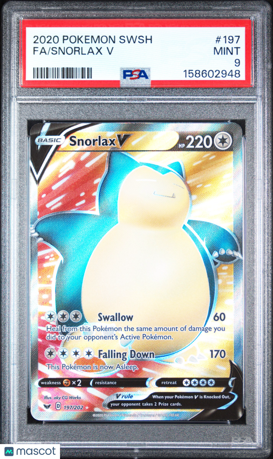 2020 Pokemon Sword & Shield Snorlax V PSA 9 #197