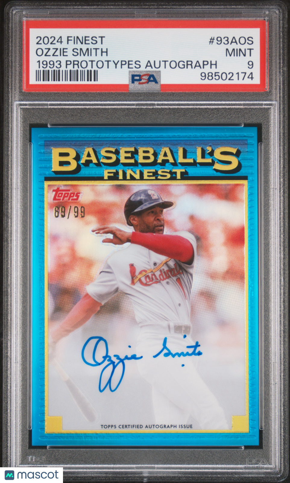 2024 Topps Finest 1993 Prototypes Autographs Ozzie Smith #93AOS 69/99 PSA 9