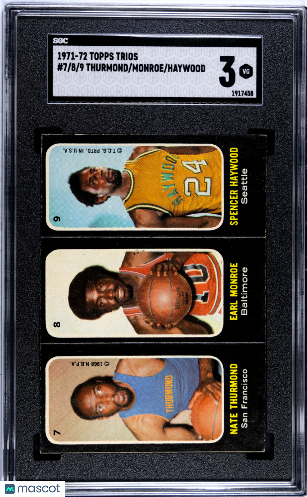 1971 Topps Trios Haywood Monroe Thurmond #7/8/9 SGC 3