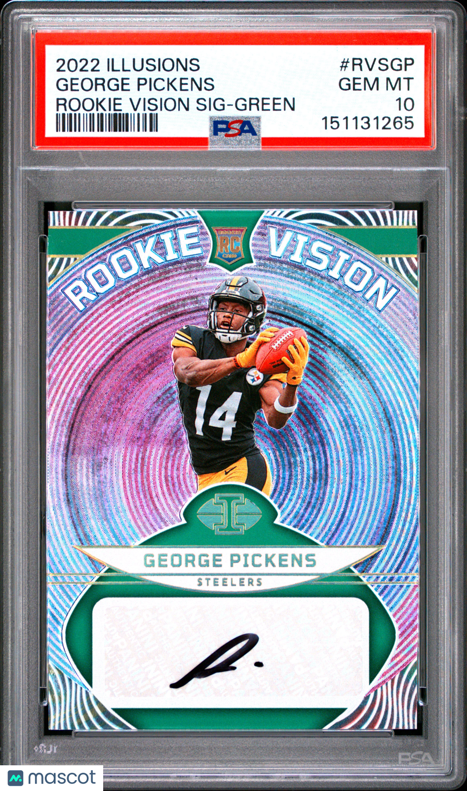 2022 Panini Illusions Rookie Vision Signatures George Pickens Green 5/10 PSA 10