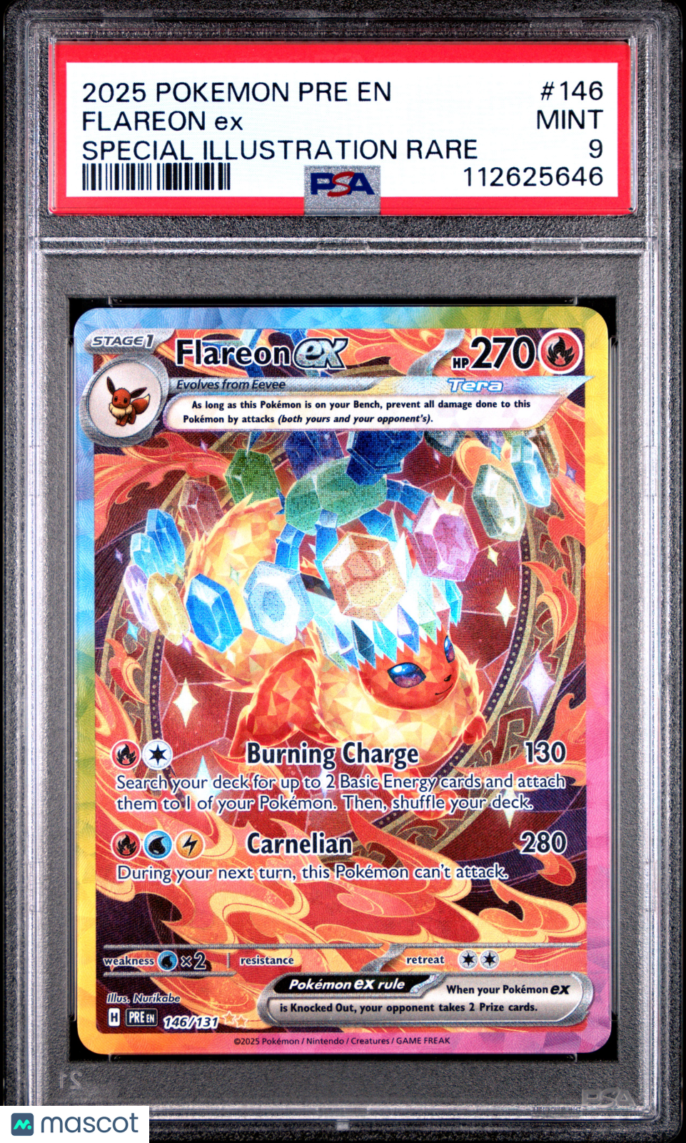 2025 Pokemon Prismatic Evolutions Flareon EX #146/131 Special Illustration PSA 9