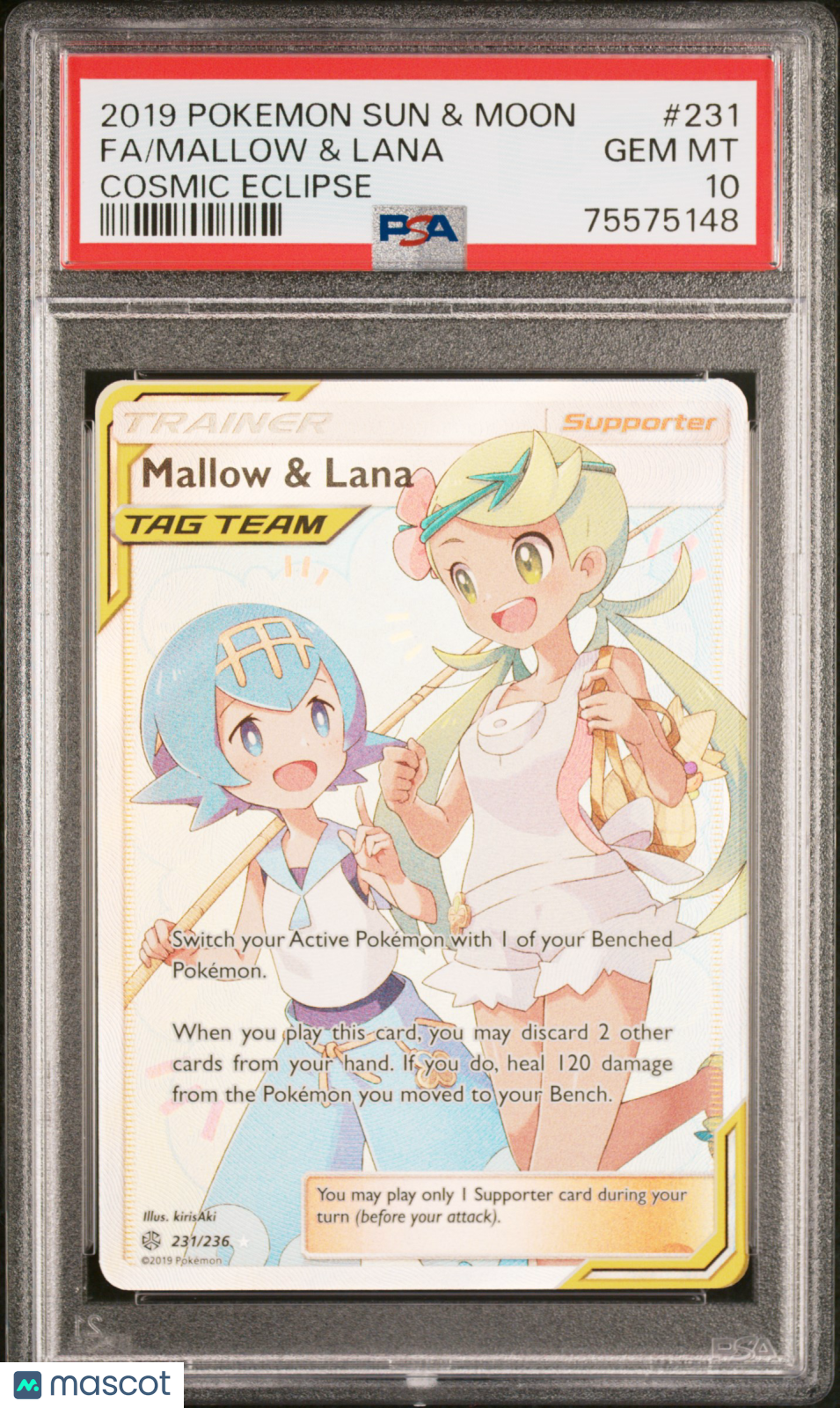 2019 Pokemon Sun & Moon Cosmic Eclipse Mallow & Lana PSA 10 #231/236