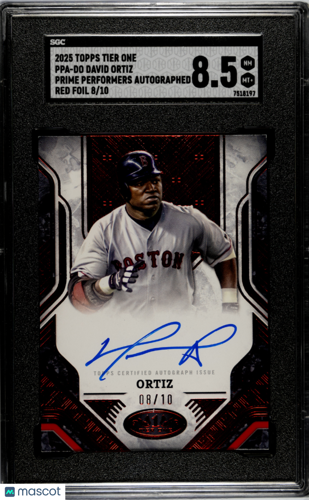 2025 Topps Tier One David Ortiz Prime Performer Autograph Red Foil 08/10 SGC 8.5