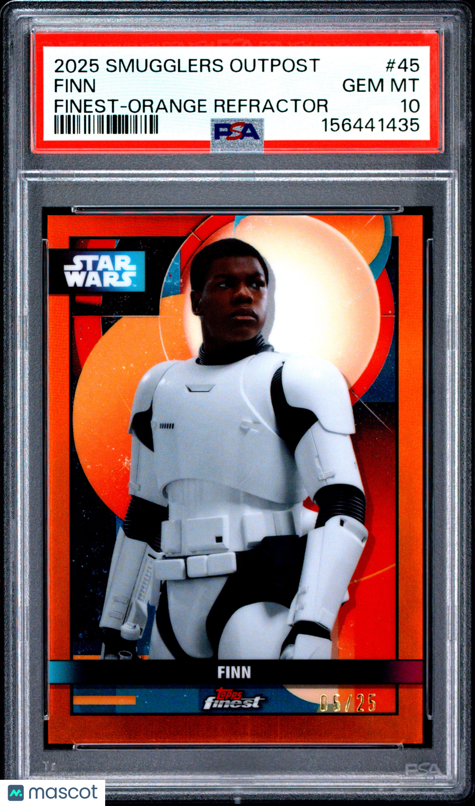 2025 Topps Finest Star Wars Smugglers Outpost Finn 06/25 #45 Orange PSA 10