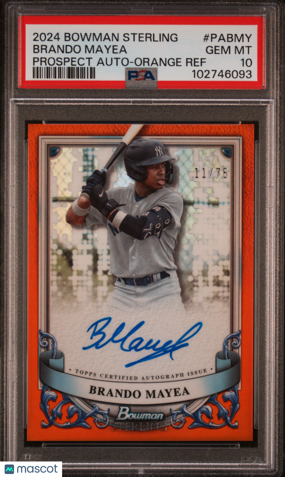 2024 Bowman Sterling Prospect Autographs Brando Mayea #PABMY Orange 11/75 PSA 10