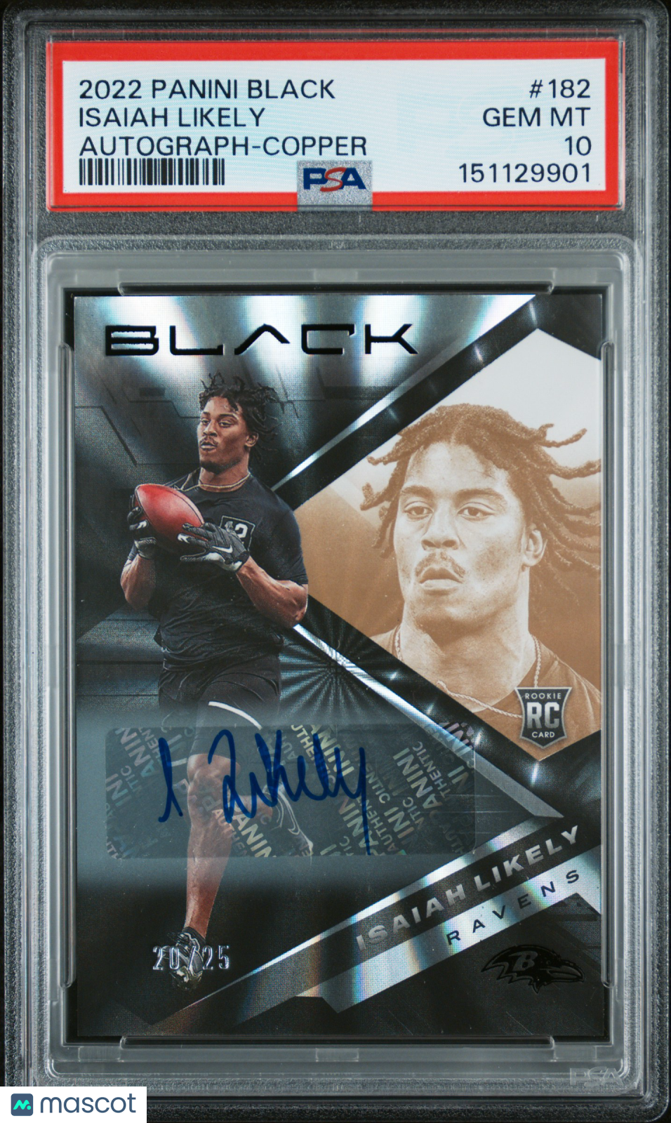 2022 Panini Black Isaiah Likely #182 Autograph Copper 20/25 PSA 10