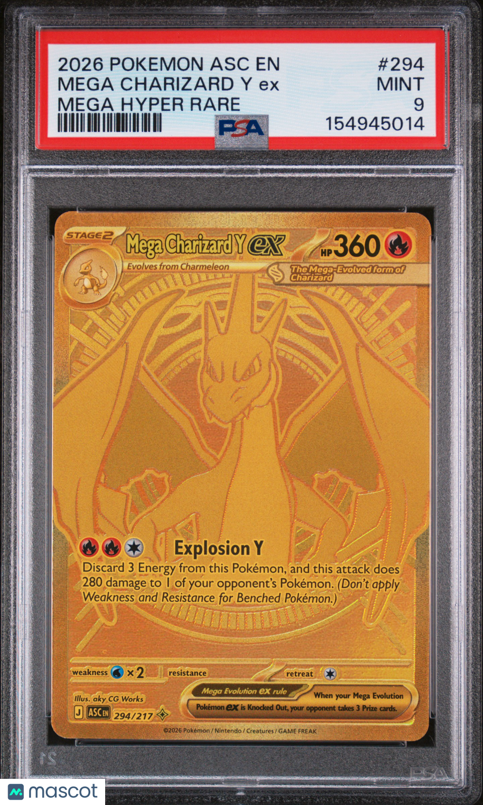 2026 Pokemon Ascended Heroes Mega Charizard Y ex Mega Hyper Rare PSA 9 #294