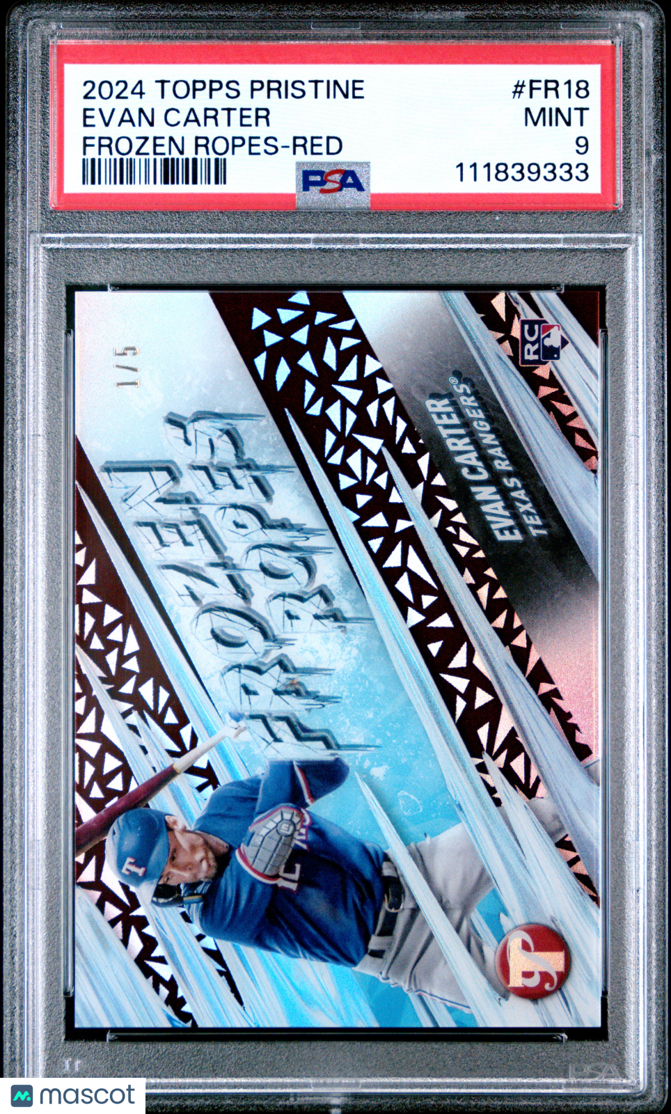 2024 Topps Pristine Frozen Ropes Evan Carter #FR18 Red / PSA 9