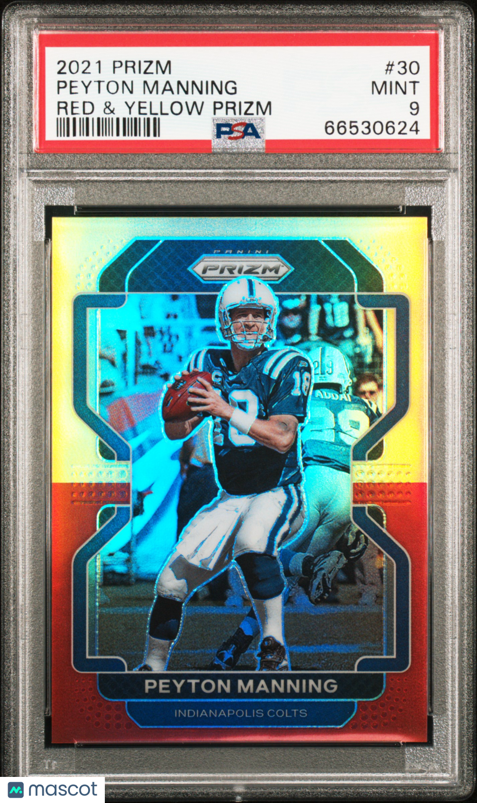 2021 Panini Prizm Peyton Manning #30 Red & Yellow 19/39 PSA 9