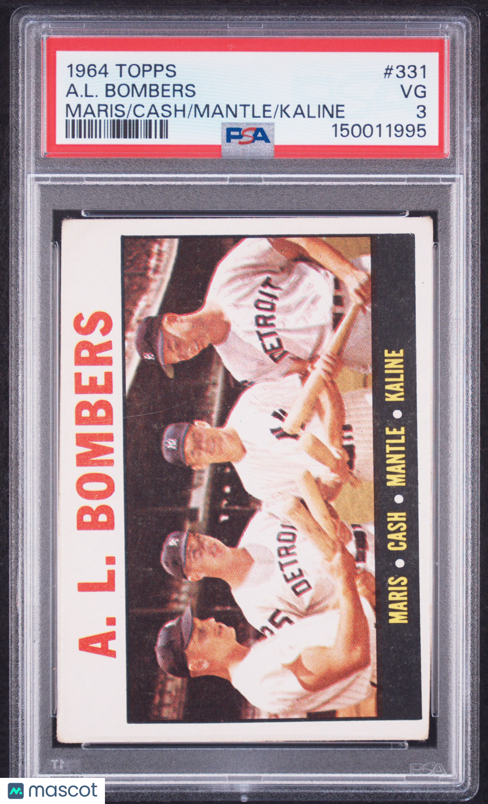 1964 Topps A. L. Bombers #331 Maris Cash Mantle Kaline PSA 3