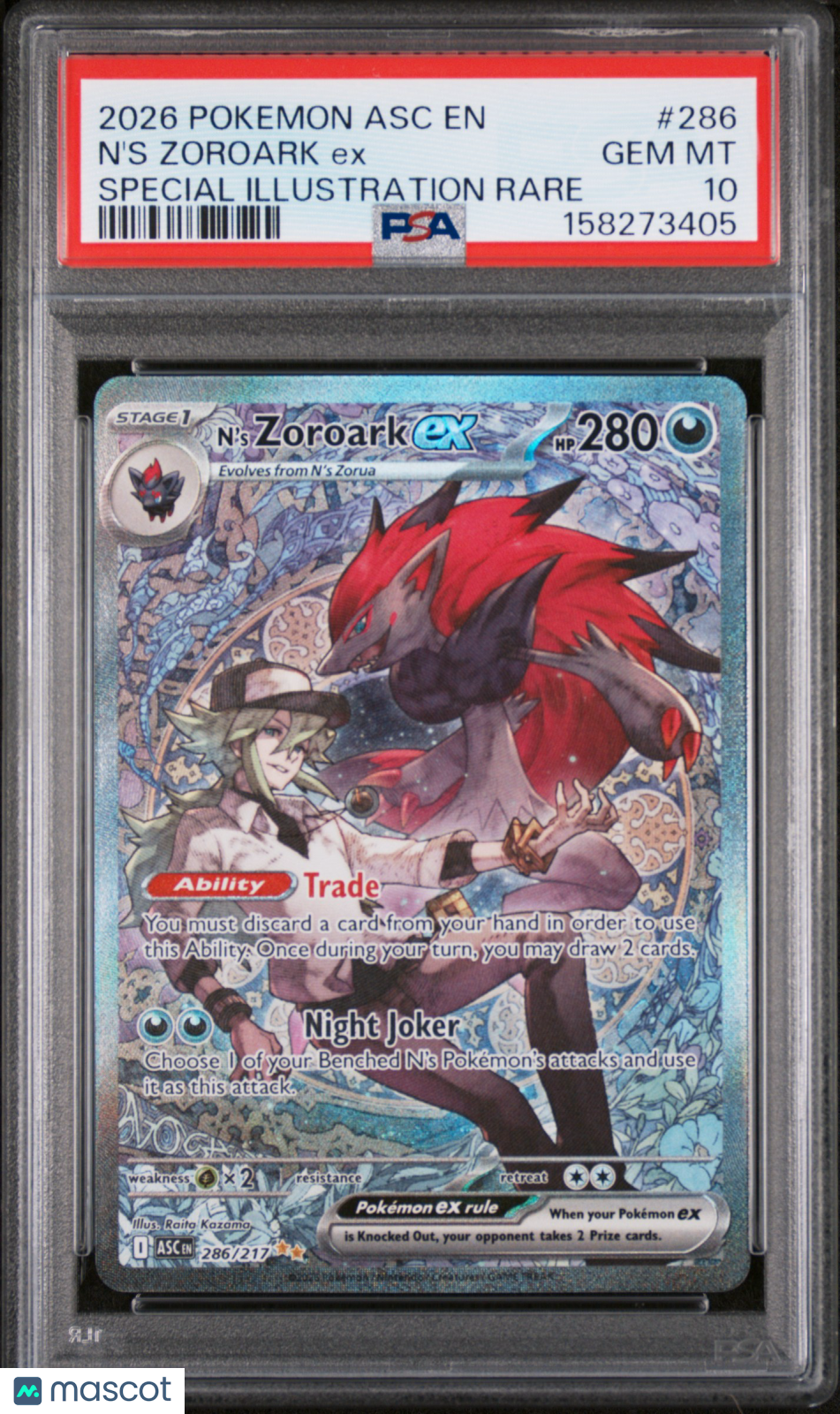 2026 Pokemon Ascended Heroes N'S Zoroark ex Special Illustration PSA 10 #286/217