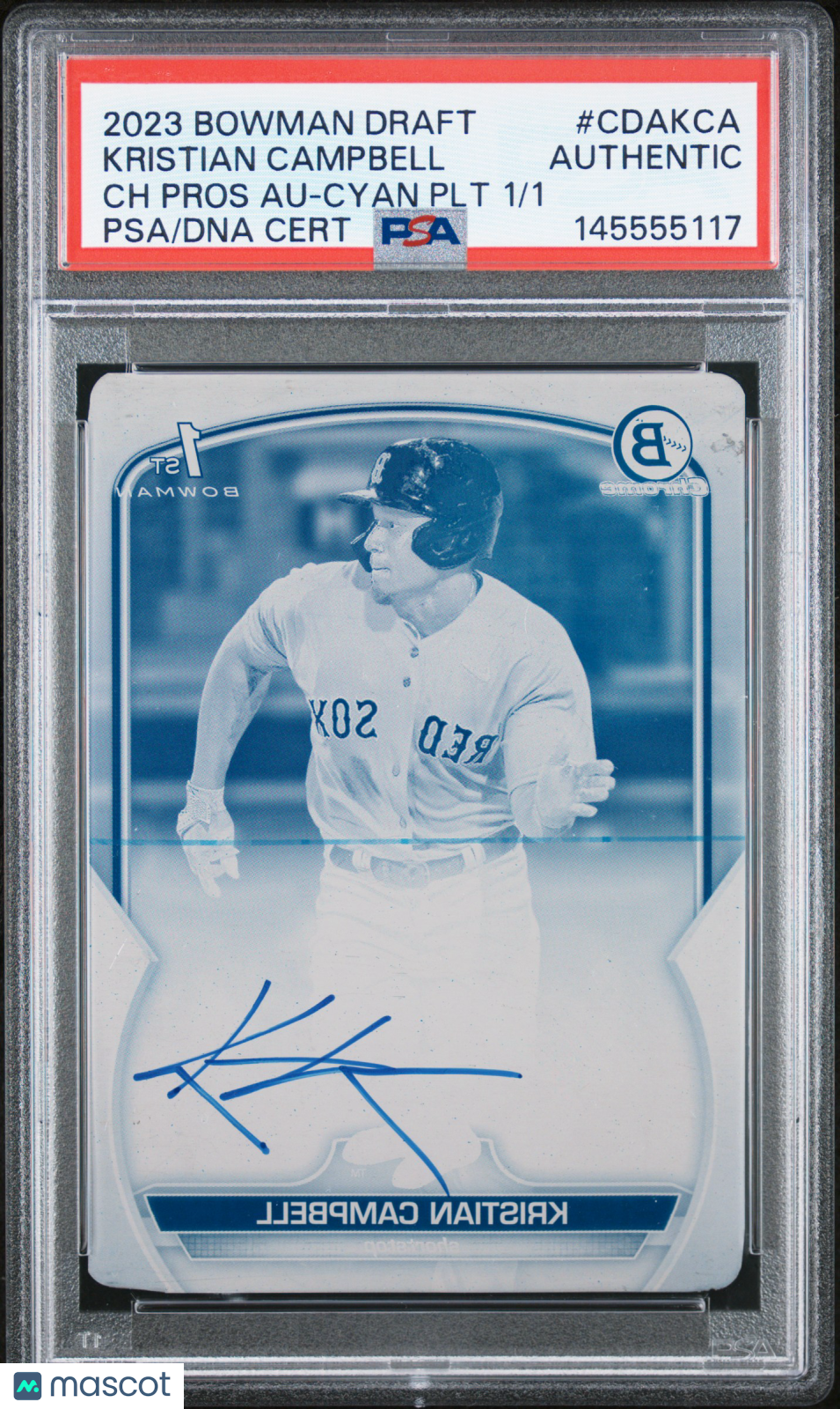 2023 Bowman Draft Chrome Prospect Auto Kristian Campbell Cyan Plate 1/1 PSA A