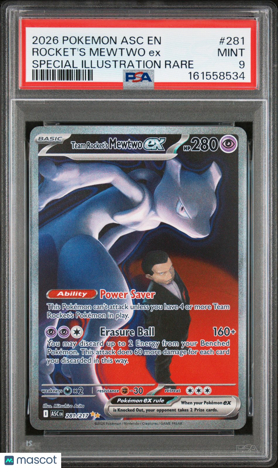 2026 Pokemon Ascended Heroes Team Rocket's Mewtwo ex PSA 9 #281/217