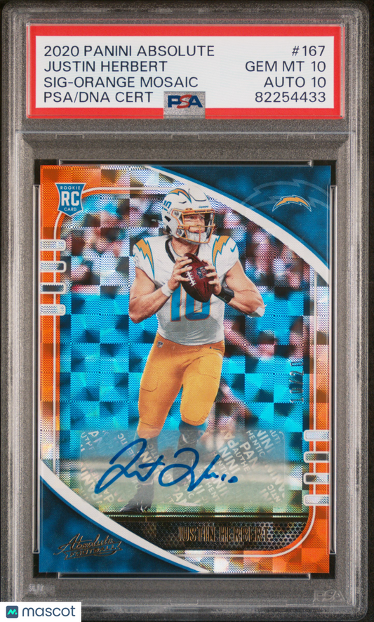2020 Panini Absolute Justin Herbert #167 SIG Orange Mosaic PSA 10 Auto 10