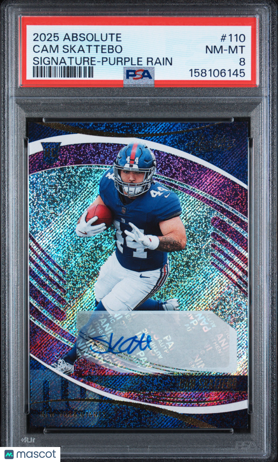 2025 Panini Absolute Cam Skattebo #110 Signature Purple Rain 21/50 RC PSA 8