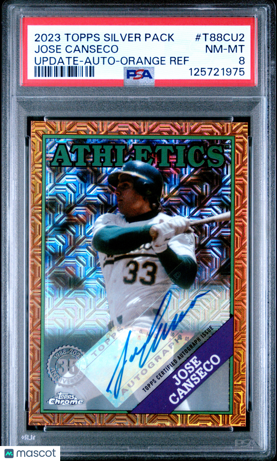 2023 Topps Silver Pack 1988 Chrome Promo Jose Canseco Auto Orange 19/25 PSA 8