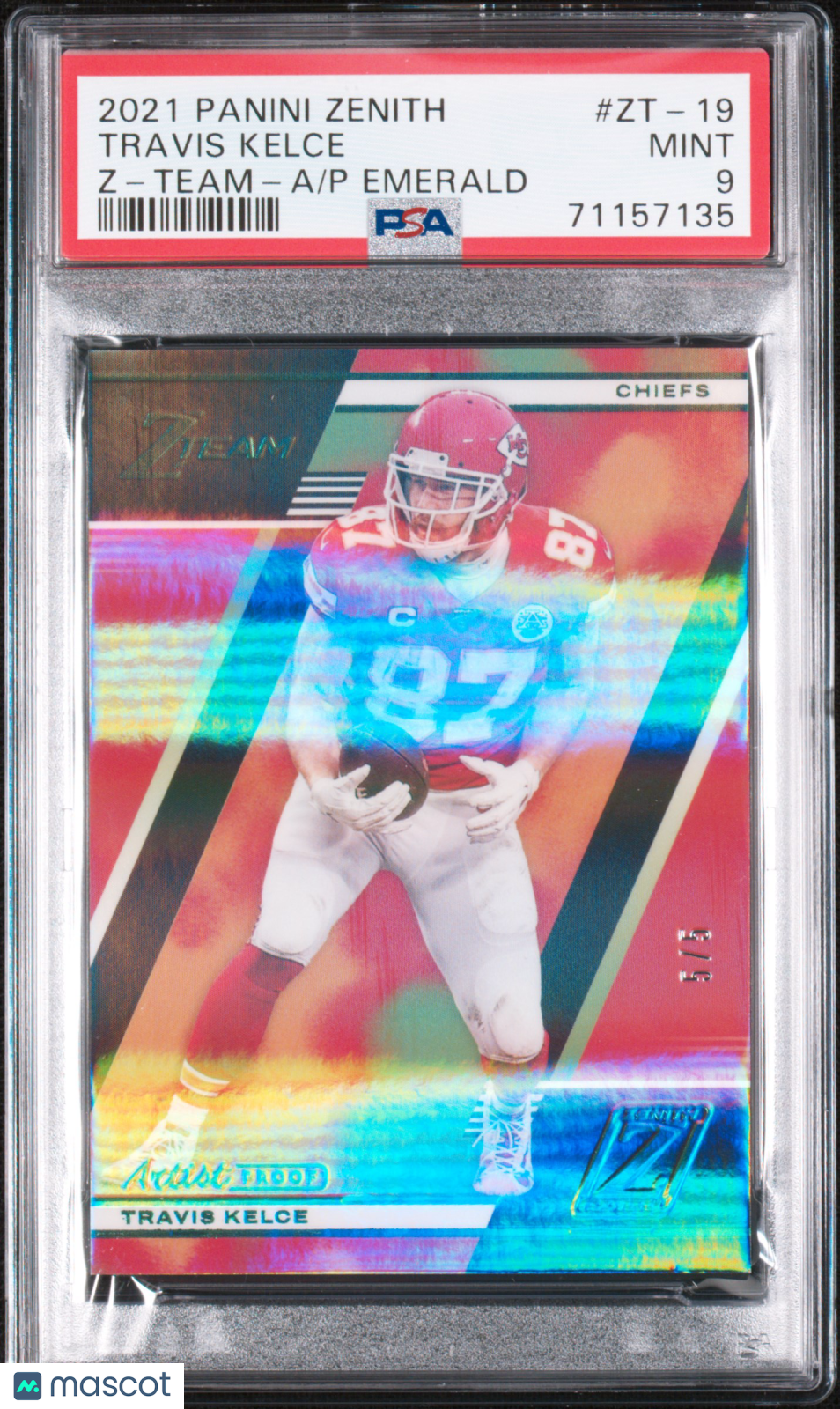 2021 Panini Zenith Z-Team Travis Kelce #ZT-19 Emerald 5/5 PSA 9