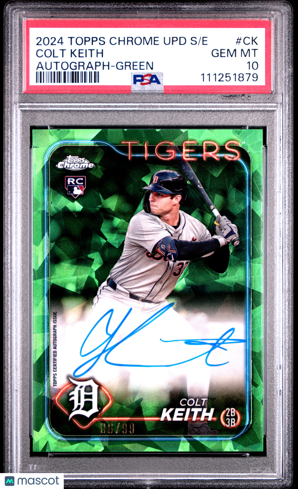2024 Topps Chrome Update Sapphire Autographs Colt Keith #CK Green 06/99 PSA 10