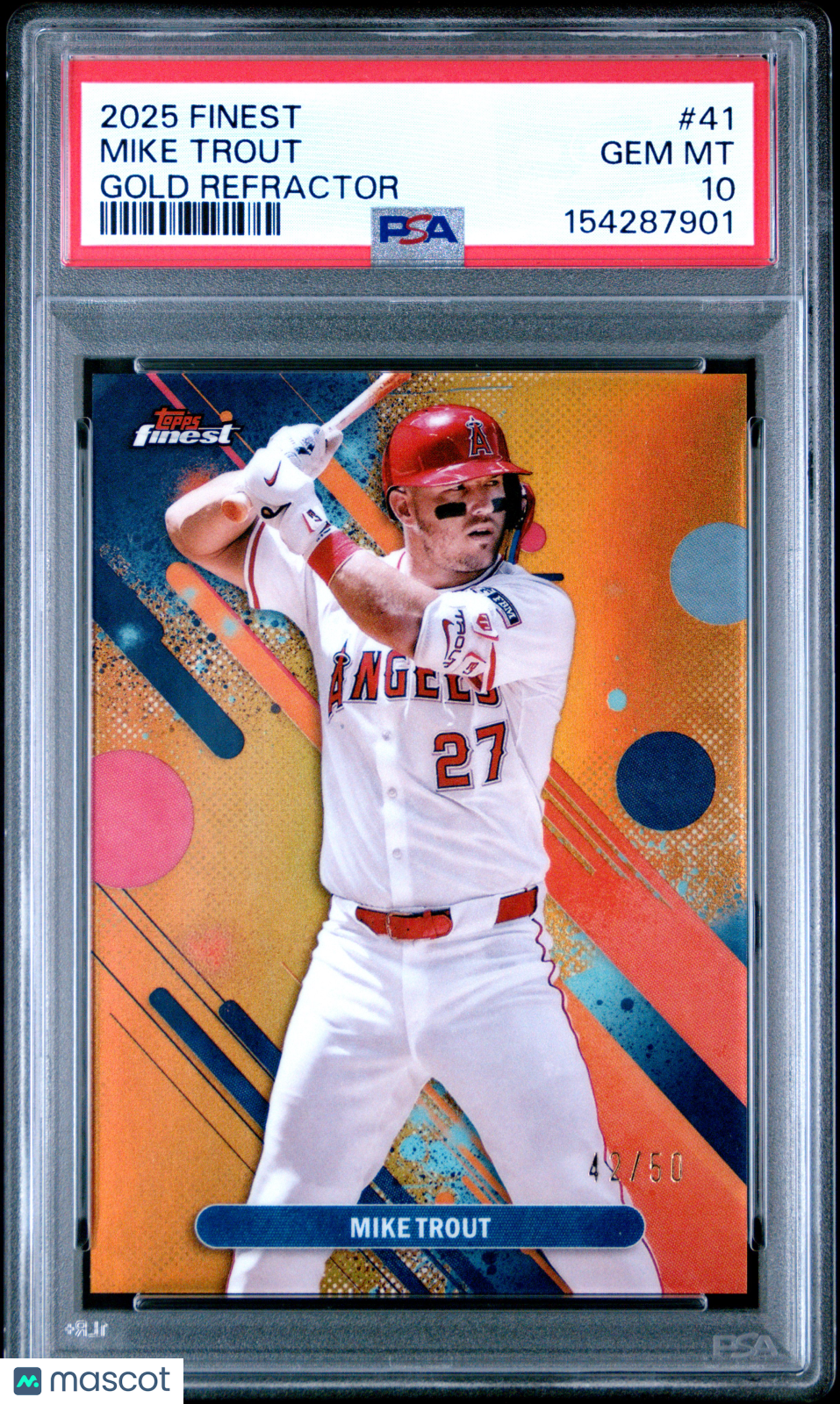 2025 Topps Finest Mike Trout #41 Gold Refractor 42/50 PSA 10