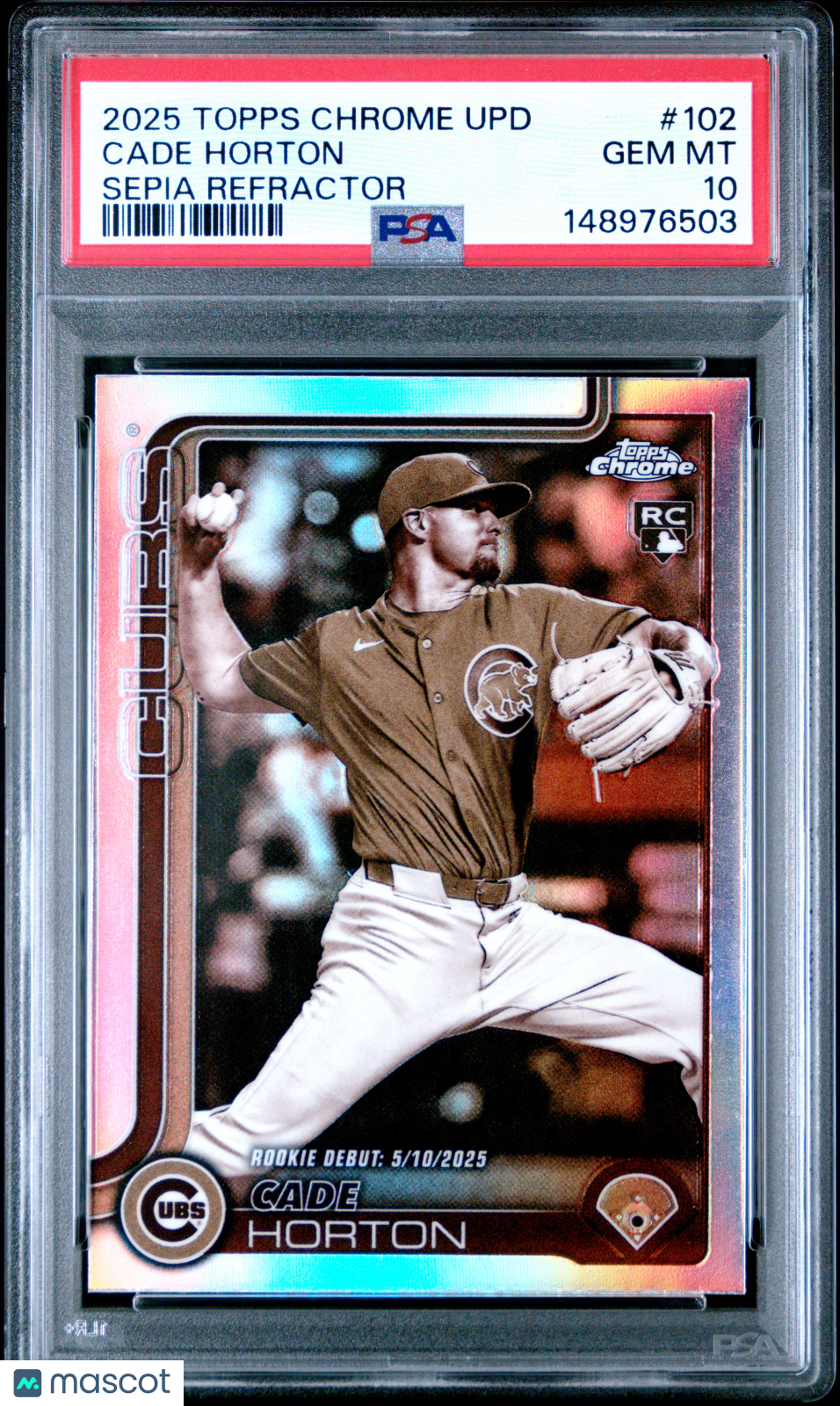 2025 Topps Chrome Update Cade Horton #102 Sepia Refractor PSA 10