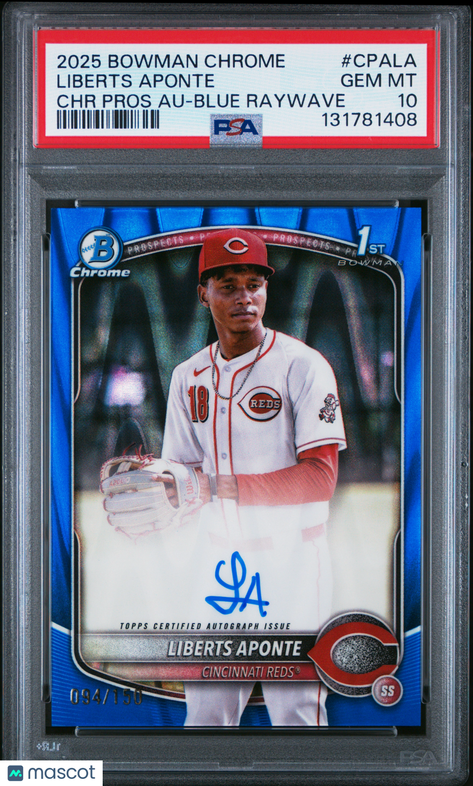 2025 Bowman Chrome Prospect Autographs Liberts Aponte #CPALA Blue 094/150 PSA 10